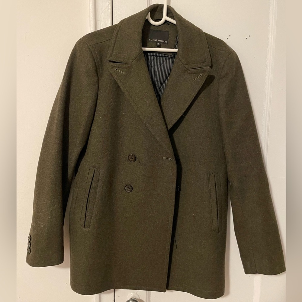 Army green peacoat M size